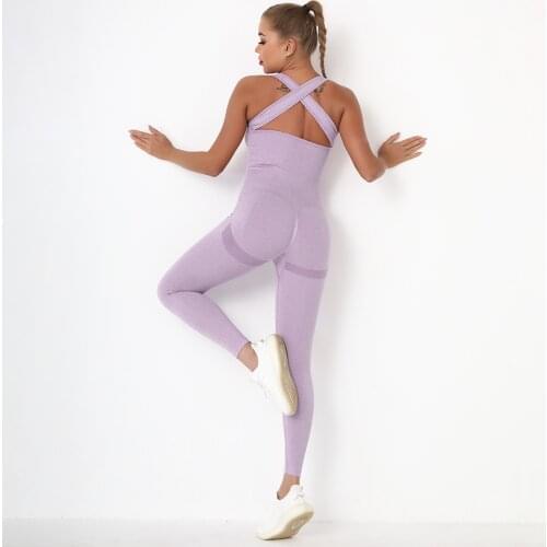 Women Seamless Gym Sets Sleeveless with Pocket Yoga Set with Padded Back Strap Cross Sport sets Yoga Jumpsuit Fitness Rompers