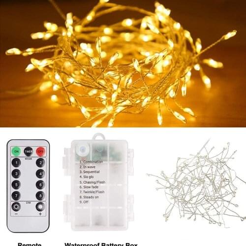 100/200leds Copper Wire Firecrackers String Lights Holiday Garland Fairy Lamp for New Year Christmas Wedding Party Garden Decora