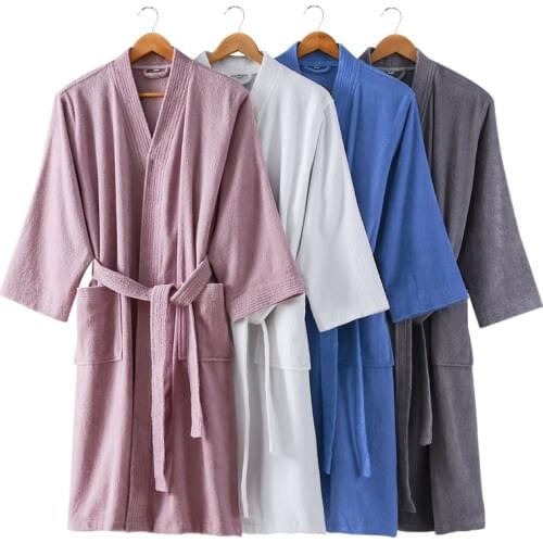 Mens Kimono Bathrobe 100% Cotton Robes Winter Plus Size XXL Thick Long Robe For Men Absorption After Shower Bathrobe Sleepwear