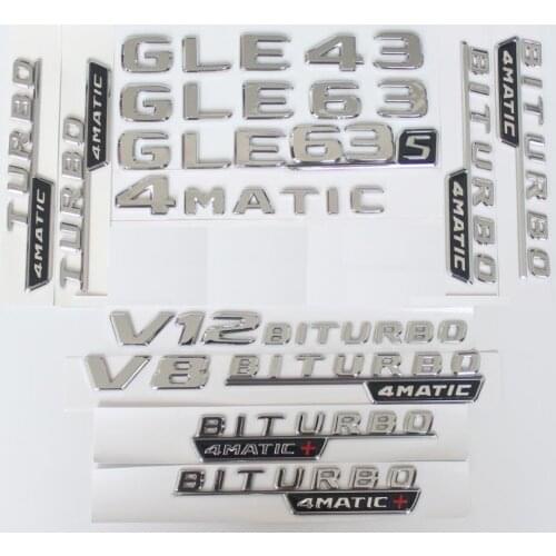 Chrome Letters GLE43 GLE53 GLE63 GLE63s Emblem V8 V12 BITURBO 4MATIC Sticker for Benz AMG W166 C292 Trunk Fender Emblems