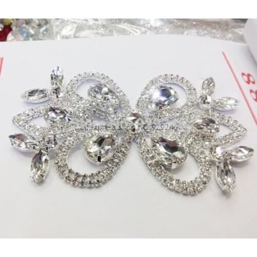 2pc gorgeous flower butterfly gold applique trims AB crystal rhinestone applique for bridal hair accessory fashion garment stone