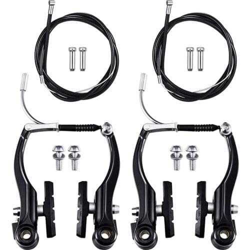 Bicycle Brake Set,2 Sets Bicycle Brakes Including 2 Pairs V Brakes with 2 Brake Cables and 4 Mountain Bike Cable End Cap