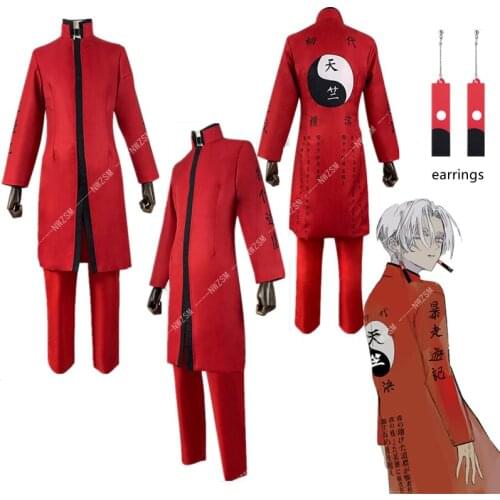 Anime Tokyo Revengers Izana Kurokawa Cosplay Costume Tenjiku Trench Pants Choker Red Tenjiku President Uniform for Adults Mikey
