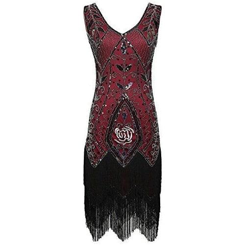 Red blue black Red Gold Ladies 1920s Roaring 20s Flapper Costume Sequins Gatsby Dress Up carnival haliday costume