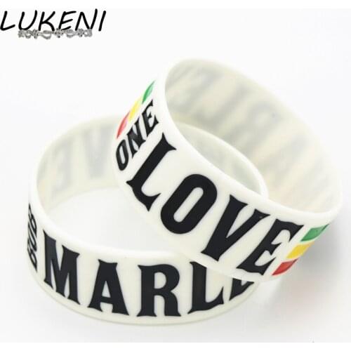 LUKENI 1PC 1" Wide One Love BOB Marley Silicone Wristband Rasta Jamaica Reggae Bracelets& Bangles For Music Fans Gift SH099