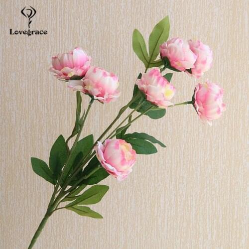 Small Peonies Artificial Flower Branch DIY 7 Heads Peony Silk Flower Wedding Door Backstage Wall Home Desk Vase Decor Fake Flore