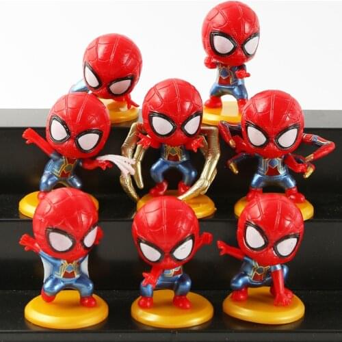 Marvel Avengers Spider Man 8pcs Action Figure Q Version Anime Figure Model Toys Cute Cake Decoration Creative Gift for Children