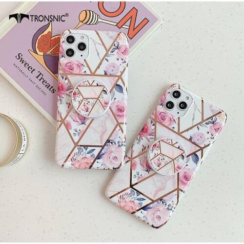 Electroplated Flowers Phone Case for iPhone 11 Pro XR XS MAX Soft Foldable Stand Shiny Luxury Cases for iPhone 6s 7 8 Plus Cover