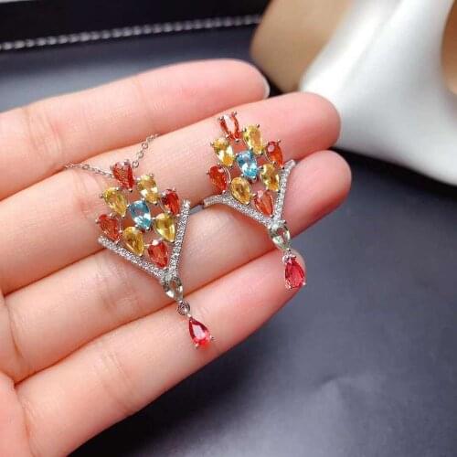 Real Natural Sapphire jewelry set Natural Real Sapphire 925 sterling silver 1pc pendant,1pc ring