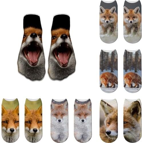 Cute Fox Patterned Short Cartoon Socks Man Art Print Cotton Thin Summer Socks Kawaii Funny Ankle Socks Low Hosiery