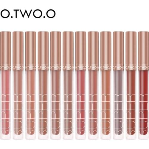 O.TWO.O Matte Lip Gloss Wholesale 12 pcs Waterproof Non Sticky Liquid Lipstick Moist Velvet Lip Glaze Woman Makeup Set