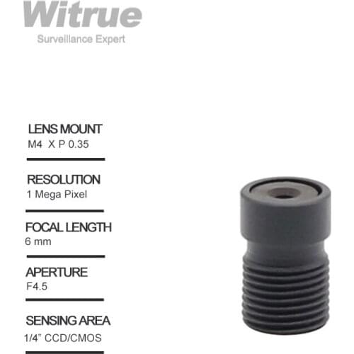 Witrue Mini Camera Lens M4 X P0.35 Mount 6MM 1/4" Aperture F4.5 for Endoscope Cameras