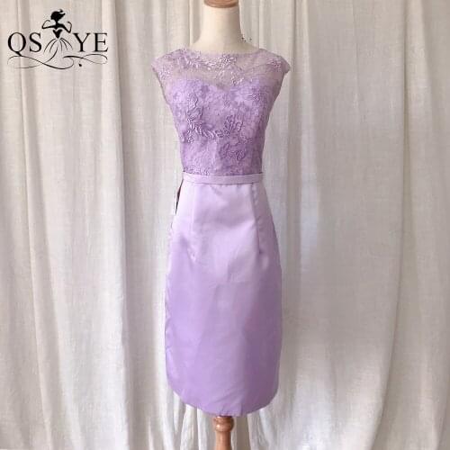 Lilac Prom Dress Short Satin Evening Gown Purple Appliques Lace Party Formal Dress Sleeveless Women Sheath Short Homecoming Gown