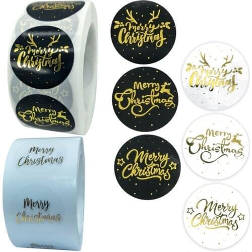 Clear Gold Foil Merry Christmas Stickers Seals Labels for Thank You Invitation Cards Gifts Bakery Envelopes Shopping Packaging