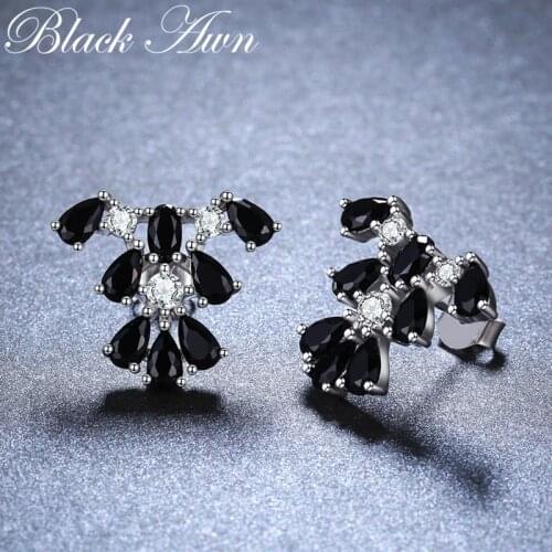 Romantic 925 Sterling Silver Black Spinel Trendy Engagement Earrings for Women Fine Jewelry oorbellen Bijoux I049