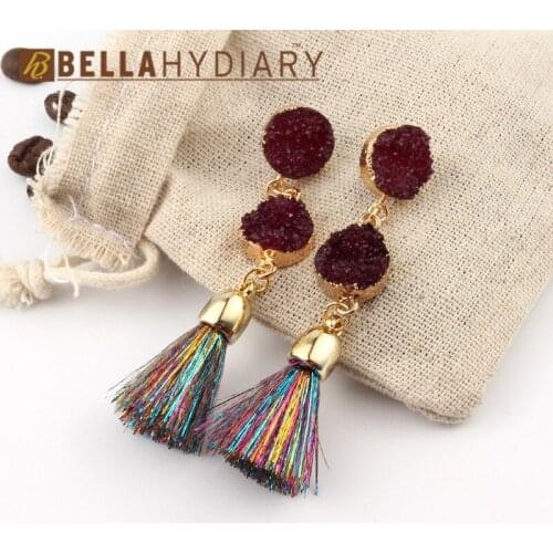 Fashion Red Blue Druzy Resin Tassel Earrings Drop Earrings For Women Jewelry Statement Gifts For Women Accessories