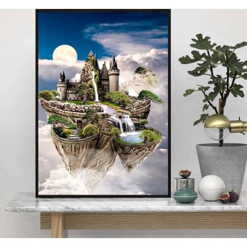 Nordic Aerial Castle Wall Art Portrait Canvas Painting Pictures for Living Room Scandinavian Home Decor