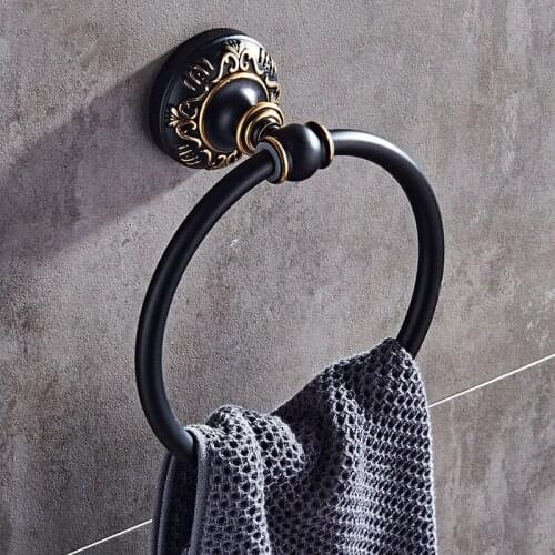 Antique European-style Round Black Space Aluminum Towel Ring Bath Towel Rack Bathroom Hardware Accessories Ring With Black Round