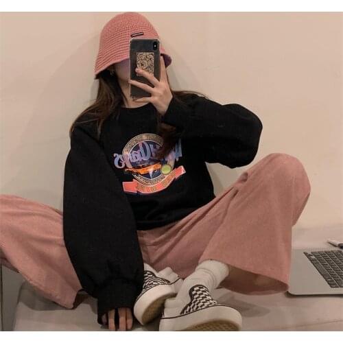 Loose Cartoon Letter Ins Lazy Sweatshirt Womens Sweatshirts Japanese Harajuku Ulzzang Vintage Female Korean Clothing For Women