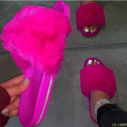 Women 2020 spring indoor home furry slippers warm casual comfortable slippers outdoor wild non-slip slippers beach candy color