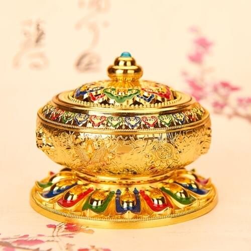 Tibetan Buddhism Supplies Hand Painting Eight Auspicious Symbols of Buddhism Lotus Censer Multi-purpose Aroma Stove 3 Colors