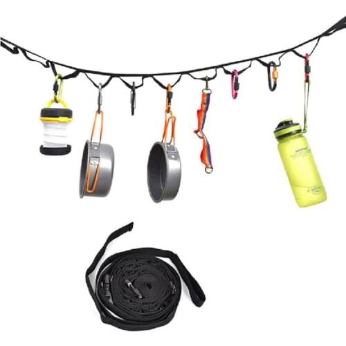 Camping Lanyard Hanger Outdoor Garden Hanging Rope With Hook Pins Clothesline Gear Lanyard Hanger Camping Supplies