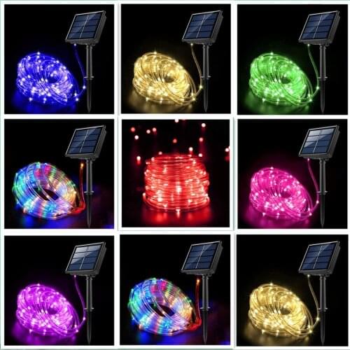 Solar Waterproof Holiday Garlands Led Christmas Tube Rope String Light 10/12/22M 8 Mode Decoration Halloween New Year Garden