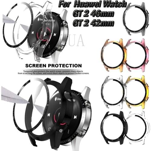 BEHUA PC Screen Protection Watch Case For Huawei Watch GT 2 46mm / 42mm + Tempered Film Clear Full Protective Cover frame Cases