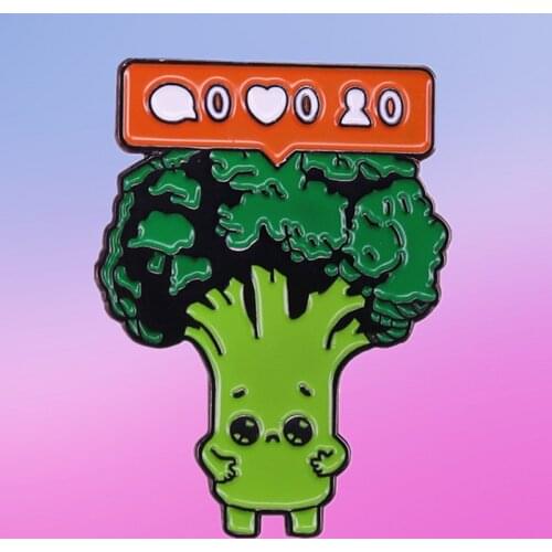 Green Broccoli Character Messaging notification Enamel Pin Vegan social media speech bubble healthy vegetable brooch