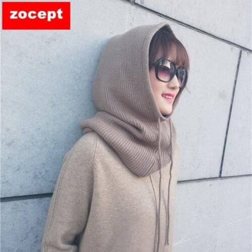 Zocept Women Multifunction Scarf Hat Cashmere Wool Blend Knitted Even The Neck Hats Winter Soft Warm Solid Color Head Cap