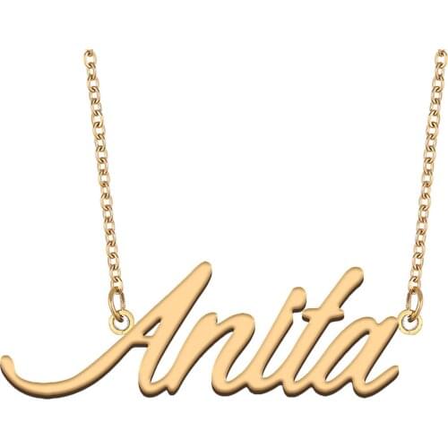 Anita Name Necklace for Women Stainless Steel Jewelry 18k Gold Plated Alphabet Nameplate Pendant Femme Mother Girlfriend Gift