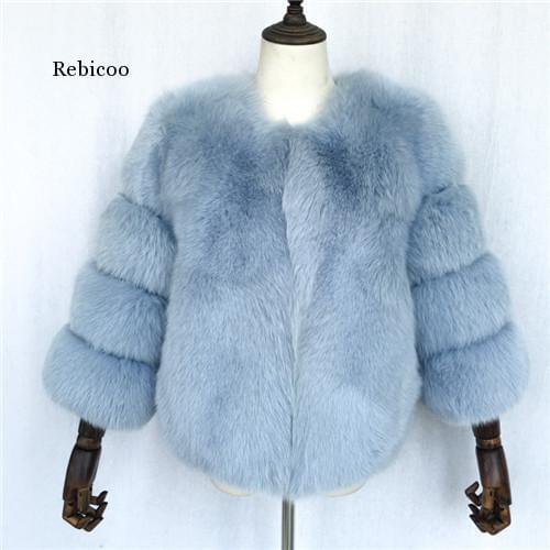 Women Warm Fox Fur Coat Winter Ladies Fur Jacket Fashion Outerwear Female Natural Blue Real Fox Fur Coats