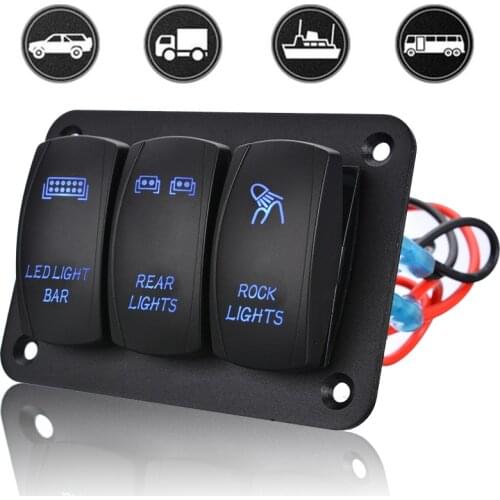 1pc 3 Gang Rocker Switch Panel 12V 20A / 24V 10A Light Bar Rear Lamp Rock Light Power Outlet Switch Panel For Car Boat Truck