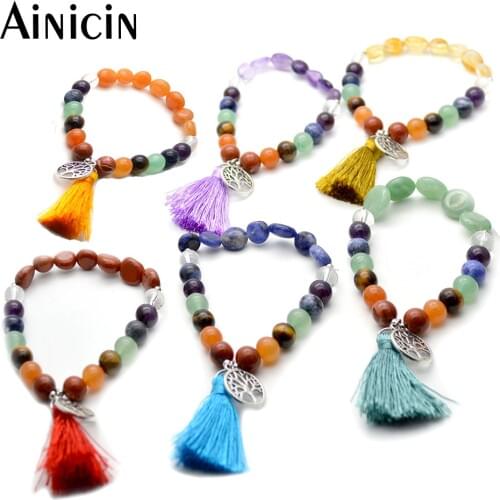 10pcs 7 Chakra Health Tassel Bracelets Tree of Life Charms Fashion Women Jewelry Red Violet Brown Blue Jewelry Gift
