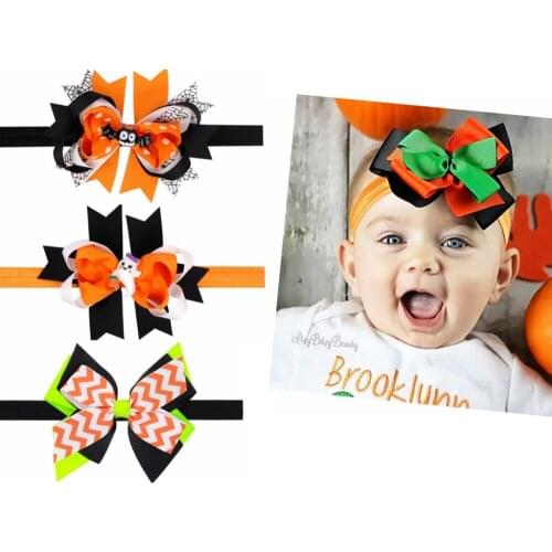10pcs Halloween Girls Hair Bows Headbands Bat Ghost Hair bands Accessories Children Elastic Headwear Photo Prop WS021