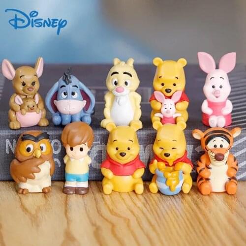 10pc/Lot Disney Winnie The Pooh Family Figurine Kawaii Piglet Owl Tigger Eeyore Rabbit Figure Toy Anime Things Gift For Boy Girl