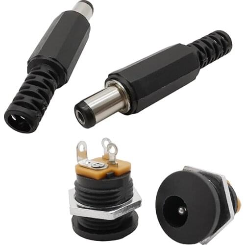 100Pair 5.5x2.1mm Male Plugs + DC022 Female Socket connector Screw Nut Panel Mount Connector DC-022 adapter 5.5*2.1mm adapter