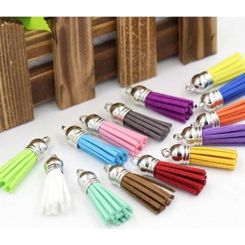 15 pcs/lot) Suede Tassel For Keychain Cellphone Straps Jewelry Charms,35mm Full length, Leather Tassels With silver Caps