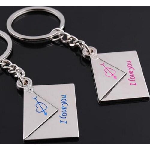 2PCS Lover Gifts Fashion Loving Envelope Metal Keychain Keyring Keyfob Key Chain On Car