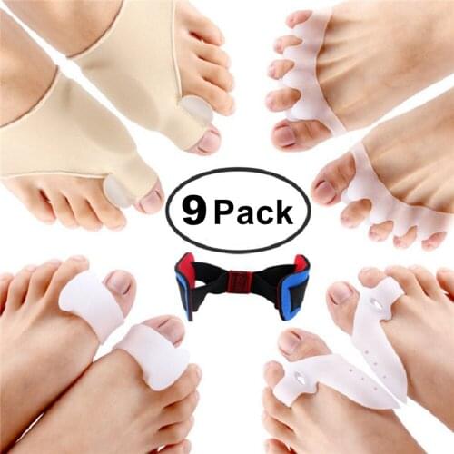 9Pcs/Set Bunion Corrector Gel Pad Hallux Valgus Protector Guard Hammer Toe Orthosis Separator Orthopedic Supplies Foot Care Tool