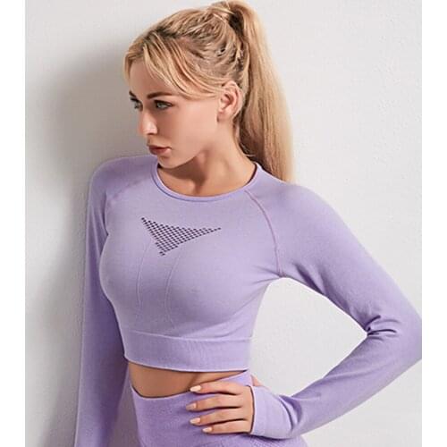 Seamless Yoga Top Women Long Sleeve Workout Tops Fitness Yoga T-shirts Crop Tops Solid Sportswear Womens Shirts Gym Clothing
