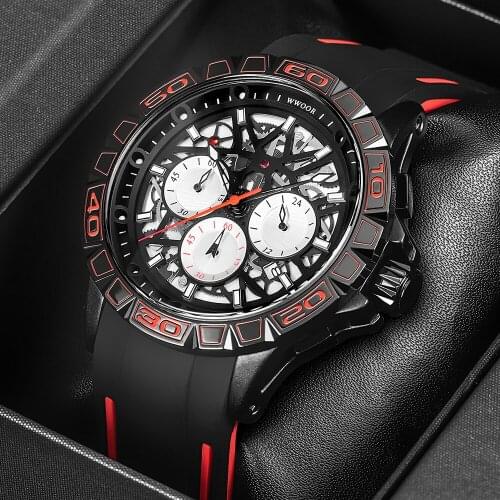 WWOOR 2021 New Creative Design Watch For Men Fashion Hollow Quartz Waterproof Sports Chronograph Wrist Watches Relogio Masculino