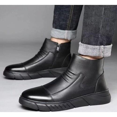 Business Chelsea Boots Mens Winter Ankle Boots Men Leather Zipper Side Thick Fur Snow Boots Men Winter Shoes gb6