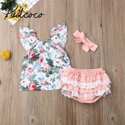 Toddler Kids Baby Girl Floral Tops Pp Shorts Headband Outfits Clothes Set