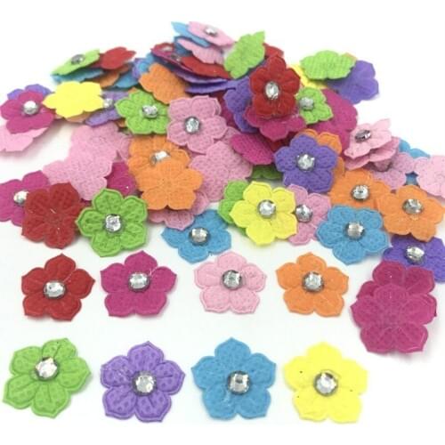 DIY 200pcs Felt Flowers Appliques Rhinestone scrapbooking clothing crafts 18mm