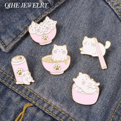 Meow Pink Kitten Series Enamel Pin Animal Eating Cat Drink Paw Badge Metal Brooch Bag Hat Lapel Clothes Women Child Gift Custom