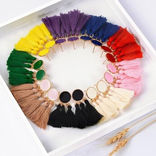 Ethnic Bohemian Tassels Earrings Round Drop Multicolor Women Long Fringe Earrings Statement Jewelry Gift for girl women