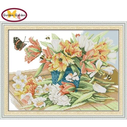 GG Butterflies Love Flowers Cross Stitch Embroidery Needlework Set 11CT 14CT Joy Sunday Chinese Cross Stitch Kits for Home Decor