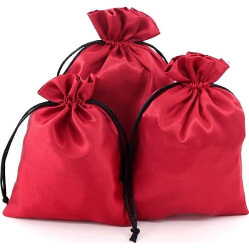 8x10 9x12cm Gloosy Silk Cloth Gift Bags 10pcs/lot Dark Red Pure Satin Pouches For Small Ear Studs Cosmetic Sample Packing Bags