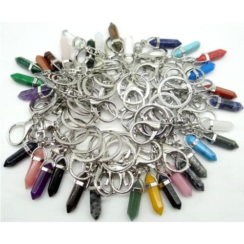 Natural stone Quartz crystal tiger eye Turquoises Key Chain pendant for diy Jewelry making Key Chain necklace Accessories